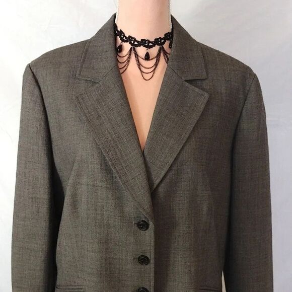 VTG 90s Tahari Levine Brown Grey Wool Blend Single Breast Blazer Plussize 18 - Picture 4 of 14